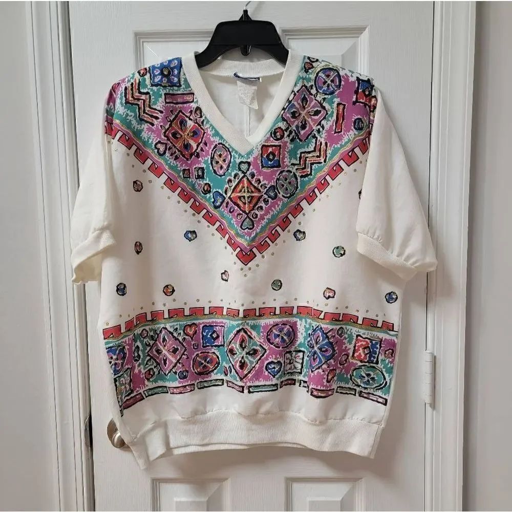 80s' Floral Summer Blouse XL